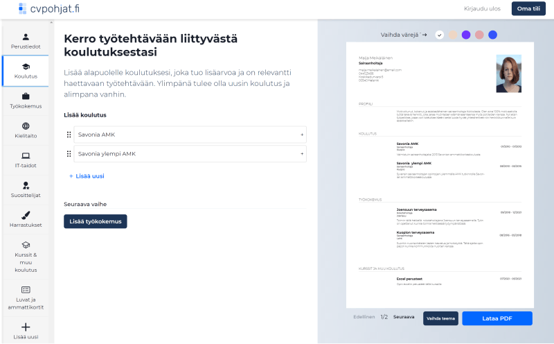 Koulutus on tärkeä osa ansioluetteloa