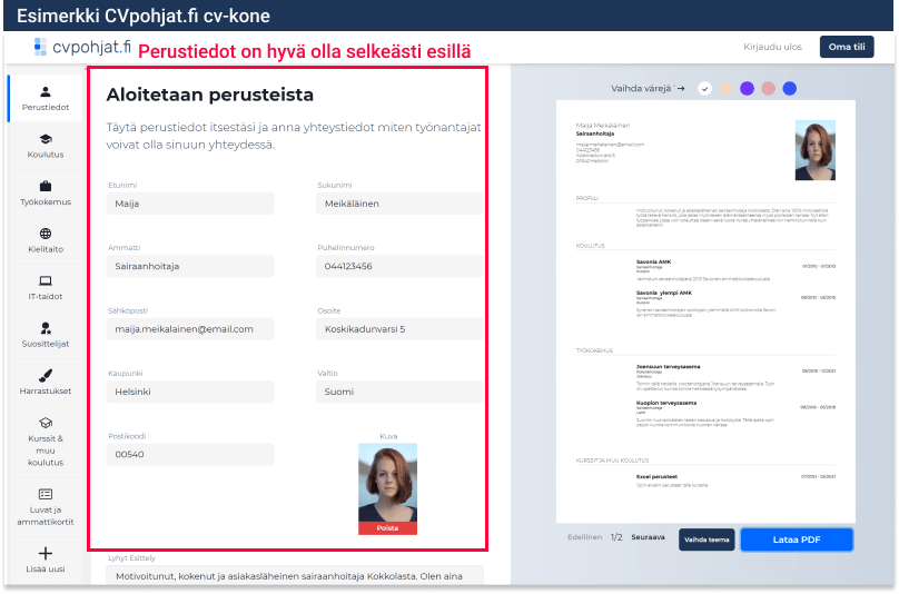 Perustietoja on muunmuassa yhteystiedot