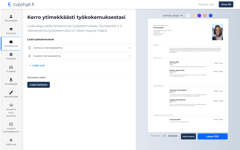 Työkokemus on tärkeä osa ansioluetteloa